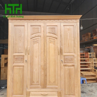 TỦ QUẦN ÁO GỖ SỒI TỰ NHIÊN 4 CÁNH NGANG 1M8 