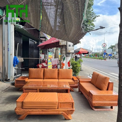 SOFA GÓC 2 VĂNG CHÂN THUYỀN GỖ HƯƠNG ĐÁ HÀNG DÀY 