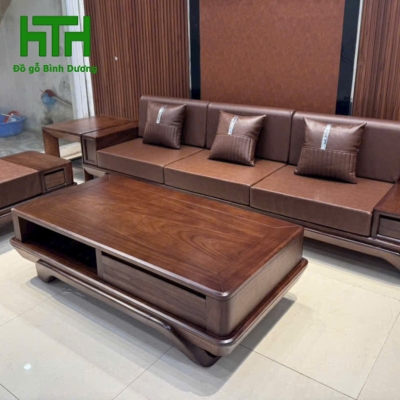 SOFA 1 VĂNG CHÂN THUYỀN GỖ SỒI 3 MÓN KÈM NỆM 