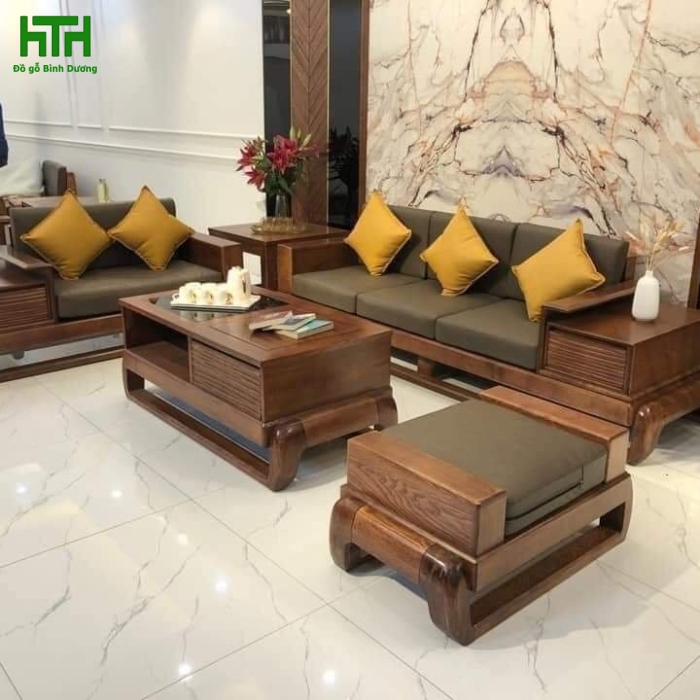 SALON GÓC 2 VĂNG LAU MÀU ÓC CHÓ  VẾ PHẢI 