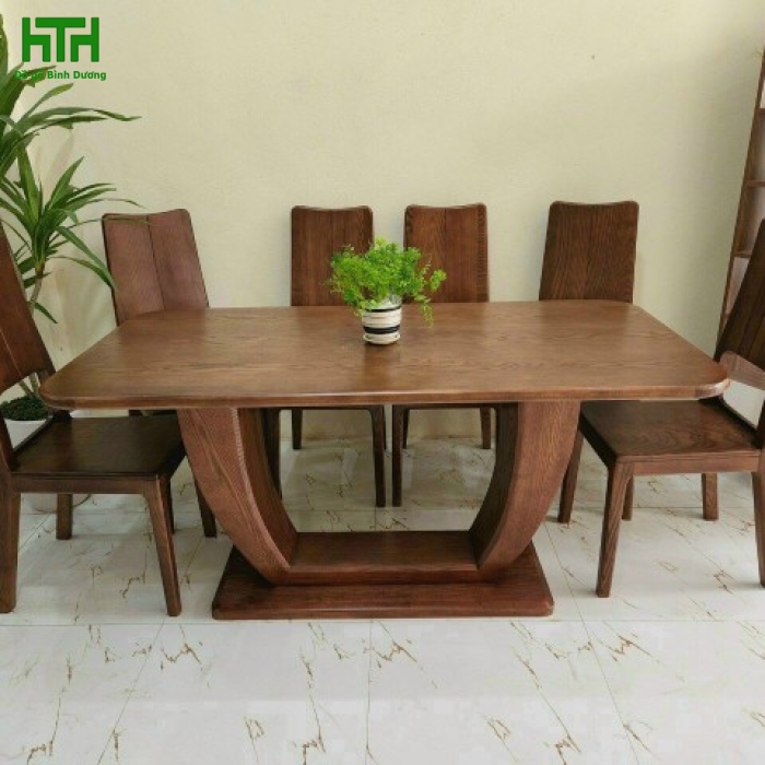 BỘ BÀN ĂN GỖ SỒI 6 GHẾ LAU MÀU ÓC CHÓ 