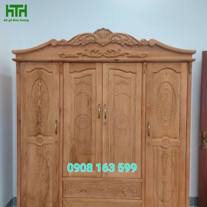 TỦ ÁO GỖ SỒI MẪU NỮ HOÀNG 4 CÁNH 