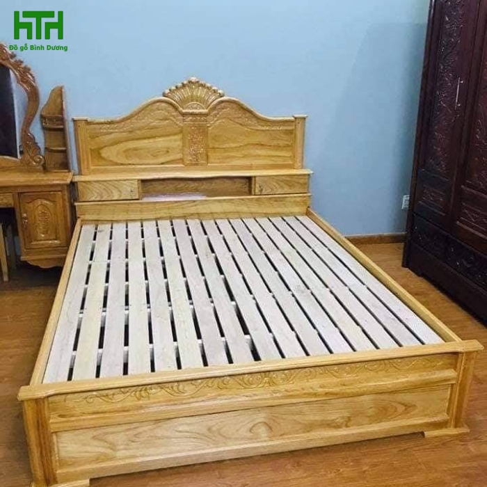 GIƯỜNG GỖ GÕ ĐỎ MẪU NỮ HOÀNG  1m6 x 2m 