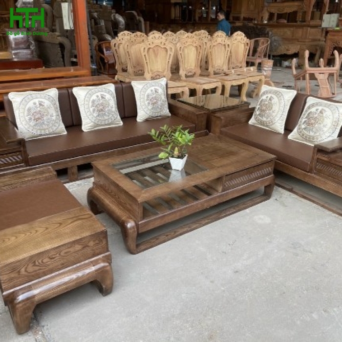 SOFA GỖ SỒI MẪU ĐÙI GÀ 2 VĂNG  VẾ TRÁI 