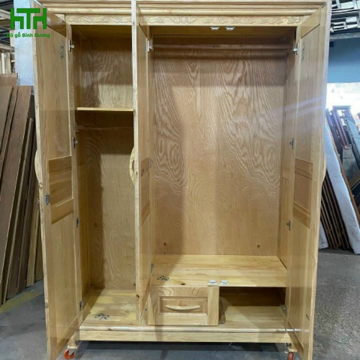 TỦ ÁO GỖ SỒI NHẬP 3 CÁNH 1M6 