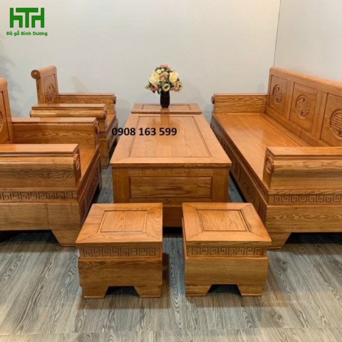 SALON GỖ SỒI MẪU PHÁO LAU HƯƠNG 