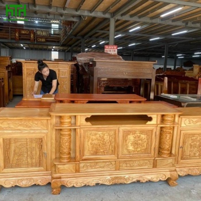 KỆ tTI VI GỖ GÕ ĐỎ MẪU  NHÔ CỘT NHO  2M2