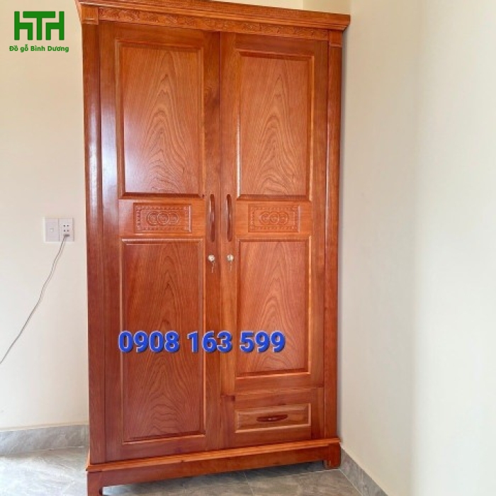TỦ ÁO GỖ SỒI MÀU XOAN ĐÀO  2 CÁNH 
