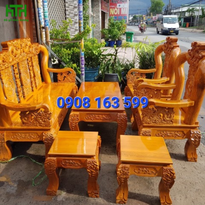 BÀN GHẾ GỖ SỒI TAY 12 MẪU RỒNG ĐỈNH 