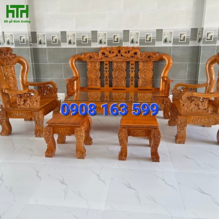 BÀN GHẾ GỖ SỒI TAY 12 MẪU RỒNG ĐỈNH 