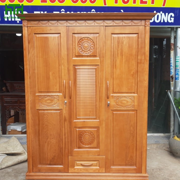 TỦ ÁO GỖ SỒI TỰ NHIÊN 3 CÁNH 1M6  MÀU CÁNH GIÁN 