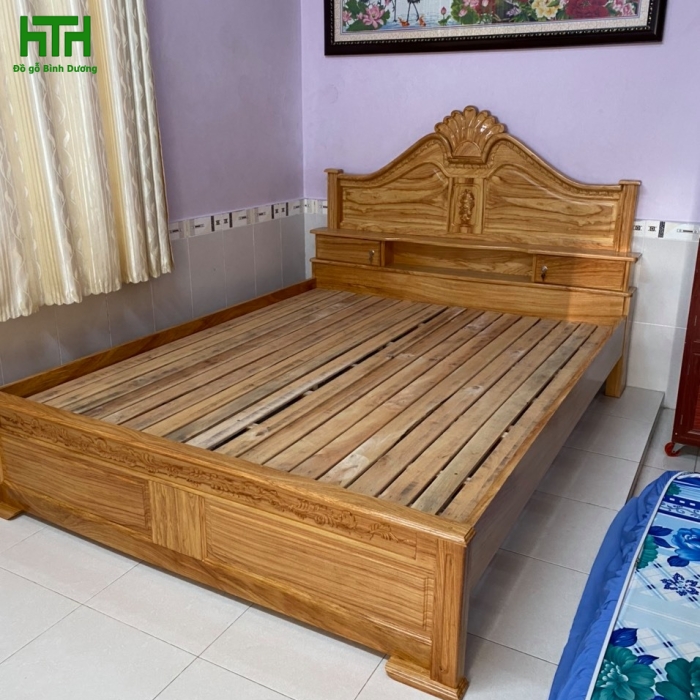 GIƯỜNG GỖ GÕ ĐỎ MẪU NỮ HOÀNG  1m6 x 2m 