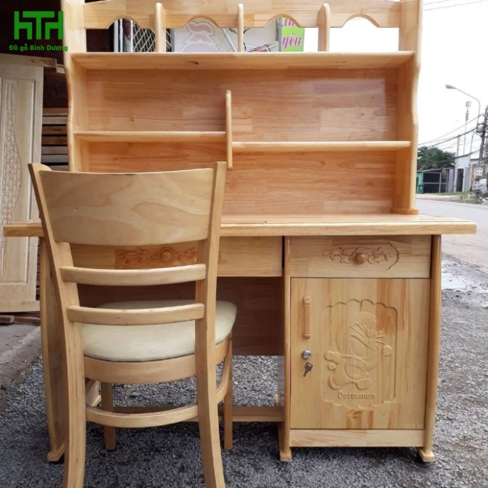 COMBO BÀN HỌC VÀ GHẾ GỖ CAO SU 
