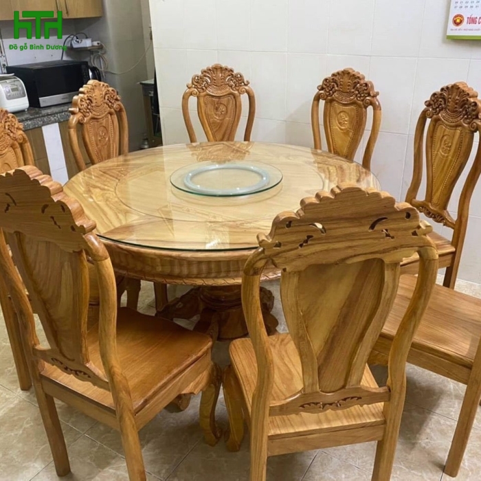 BỘ BÀN TRÒN GỖ GÕ ĐỎ 100%  8 GHẾ 