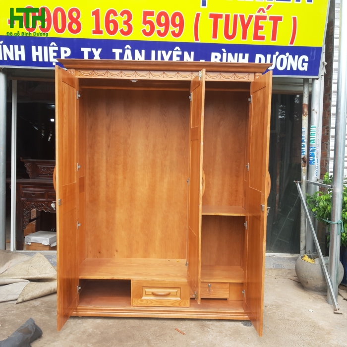 TỦ ÁO GỖ SỒI TỰ NHIÊN 3 CÁNH 1M6  MÀU CÁNH GIÁN 