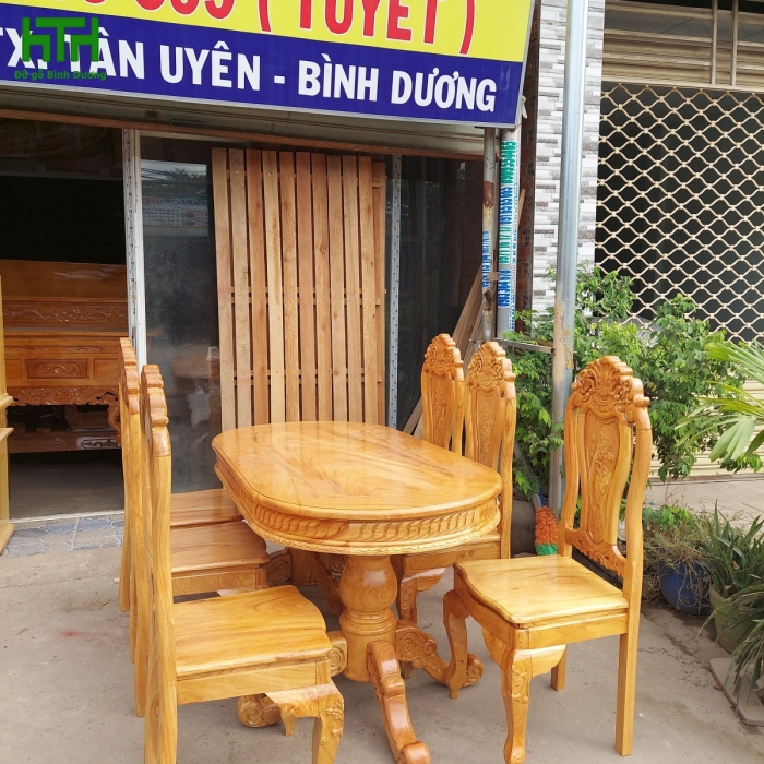 BỘ BÀN GÕ ĐỎ MẪU BÀN OVAN 6 GHẾ 