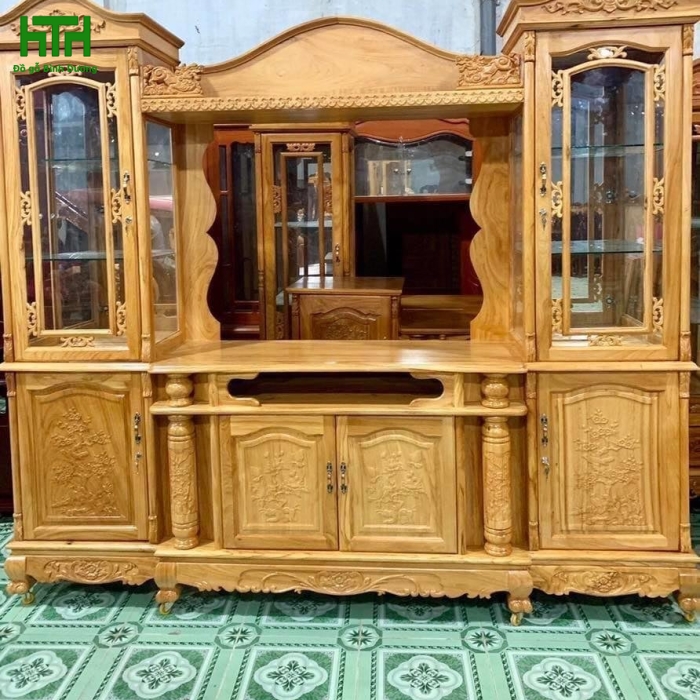 KỆ TI VI TRANG TRÍ GỖ GÕ ĐỎ 2m4