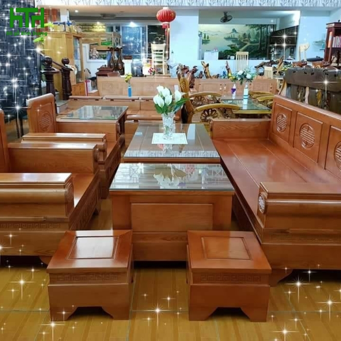 SALON GỖ SỒI NGA MẪU PHÁO LỚN MÀU XOAN 