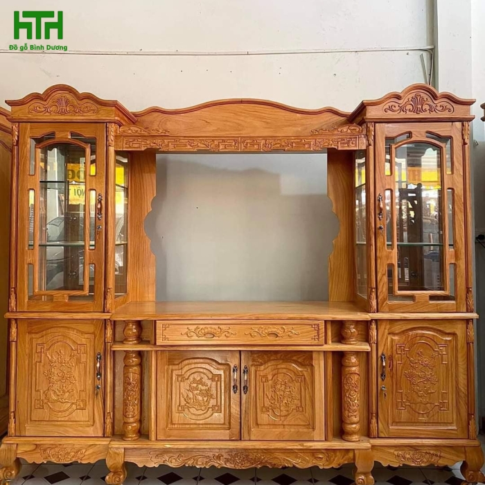 KỆ TI VI KỆ TRANG TRÍ KÍNH 2M2 GỖ GÕ ĐỎ 