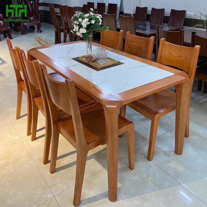 BỘ BÀN ĂN MẶT ĐÁ LAU HƯƠNG MẶT ĐÁ 6 GHẾ 