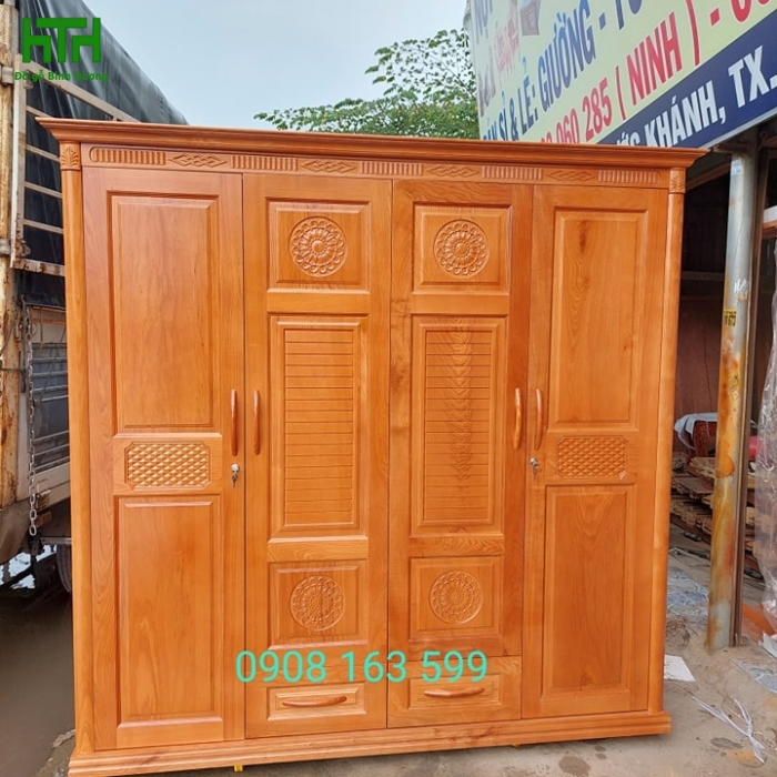 TỦ ÁO 3 CÁNH GỖ SỒI NGA 4 CÁNH 