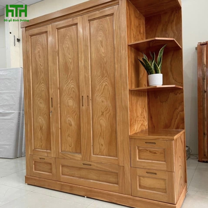 TỦ ÁO GỖ GÕ ĐỎ 3 CÁNH KỆ TRANG TRÍ 2M 