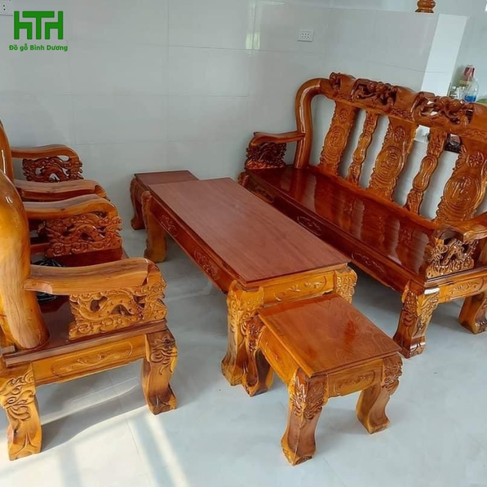 BỘ GHẾ PHÒNG KHÁCH GỖ TRÀM BÔNG VÀNG CỘT 12 