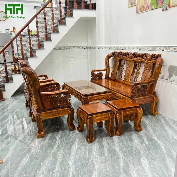 BỘ GHẾ PHÒNG KHÁCH GỖ TRÀM BÔNG VÀNG CỘT 12 