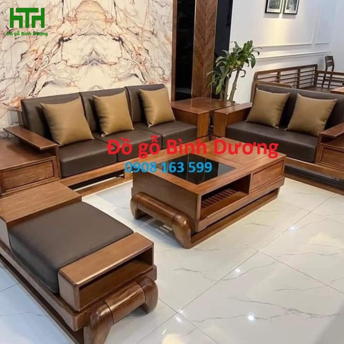 SOFA GỖ SỒI MẪU ĐÙI GÀ 2 VĂNG  VẾ TRÁI 