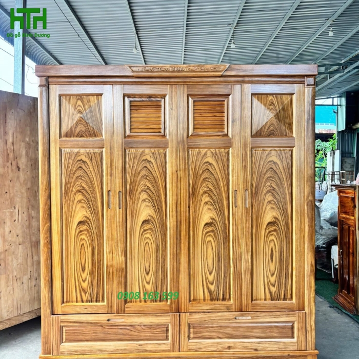 TỦ QUẦN ÁO HƯƠNG XÁM 4 CÁNH MẪU CÁNH TRÁM 