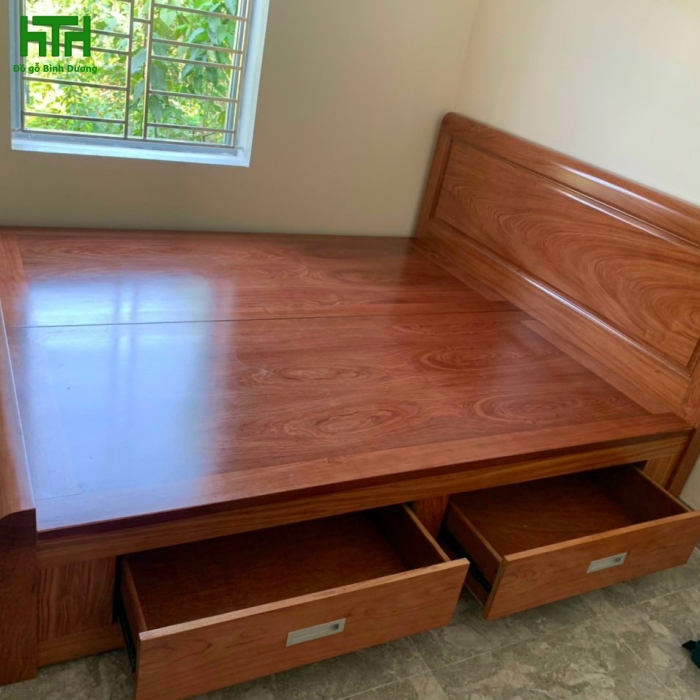 GIƯỜNG GỖ HƯƠNG ĐÁ DÁT PHẢN 1M6 X 2M 