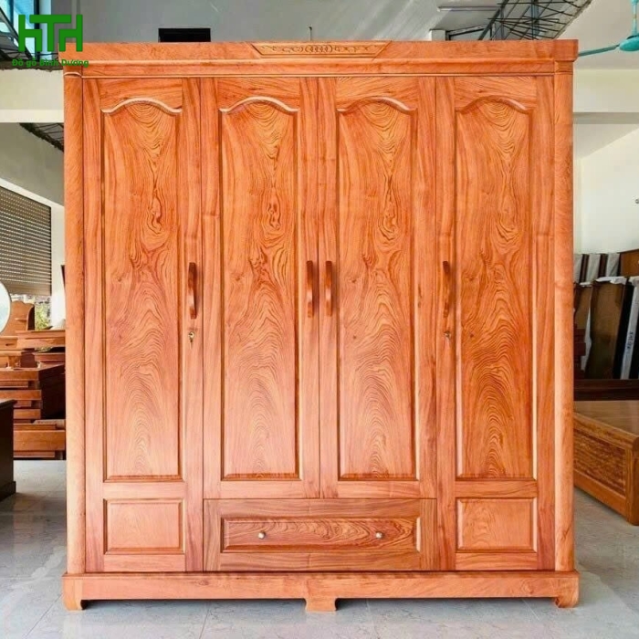 TỦ ÁO GỖ HƯƠNG ĐÁ  4 CÁNH CAO CẤP MẪU TRƠN 