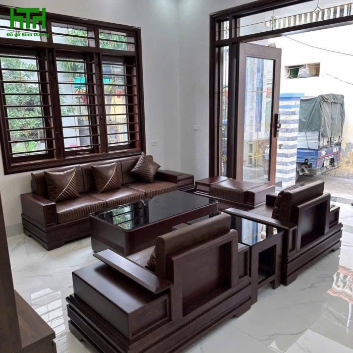 SALON ĐỐI CÁNH TIÊN GỖ SỒI KÈM NỆM 