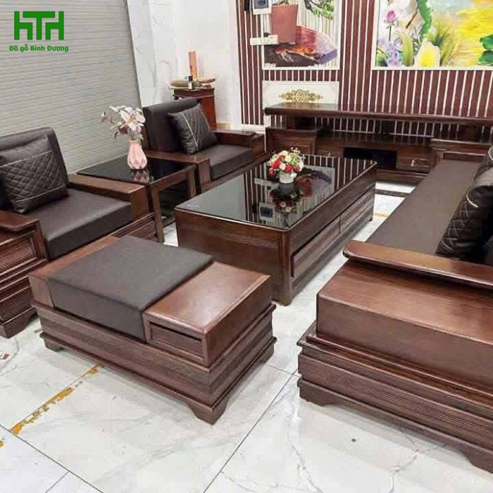 SALON ĐỐI CÁNH TIÊN GỖ SỒI KÈM NỆM 