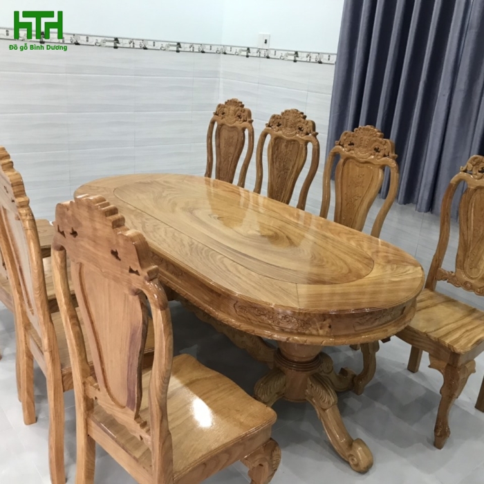 BỘ BÀN GỖ GÕ ĐỎ TỰ NHIÊN 8 GHẾ MẪU BÀN OVAN 