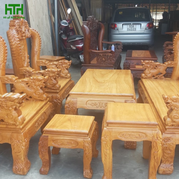 BỘ BÀN GHẾ RỒNG TRANH CHÂU TỰA LỚN CỘT 12