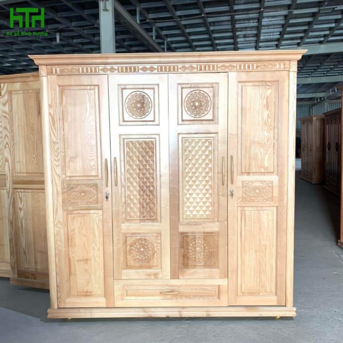 TỦ ÁO GỖ SỒI  TỰ NHIÊN   4 CÁNH  1M8 