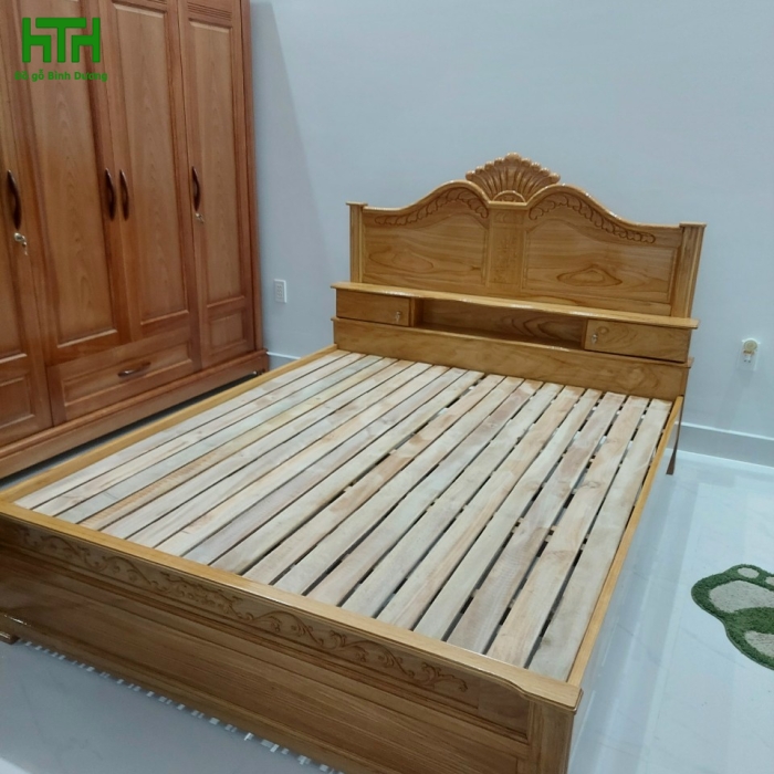 GIƯỜNG GỖ GÕ ĐỎ MẪU NỮ HOÀNG  1m6 x 2m 