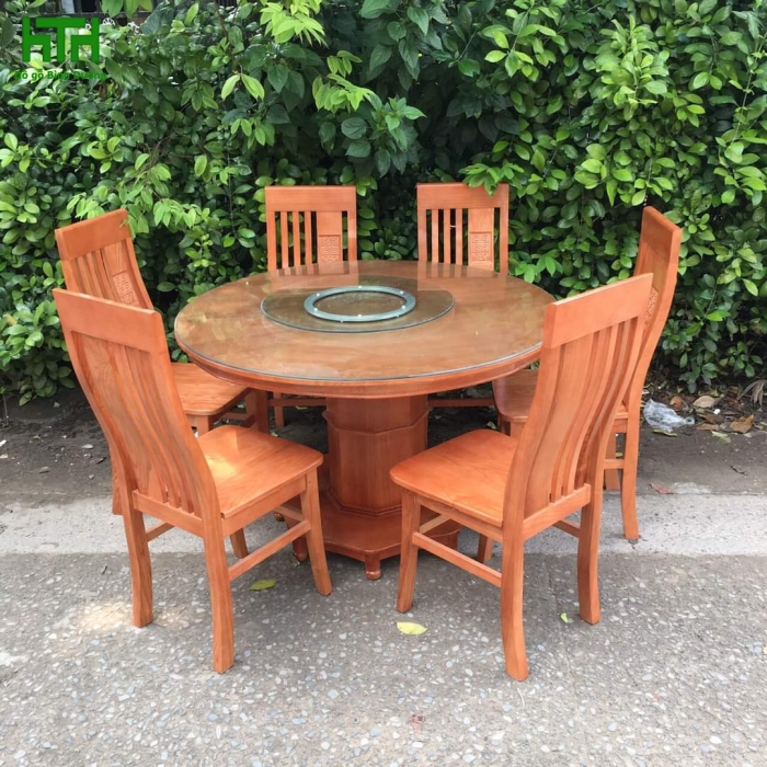 BỘ BÀN ĂN  TRÒN GỖ SỒI 6 GHẾ 