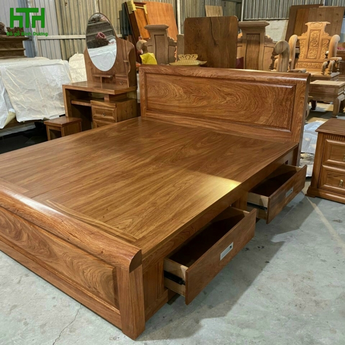 GIƯỜNG HƯƠNG XÁM DÁT PHẢN HỌC KÉO 1M6