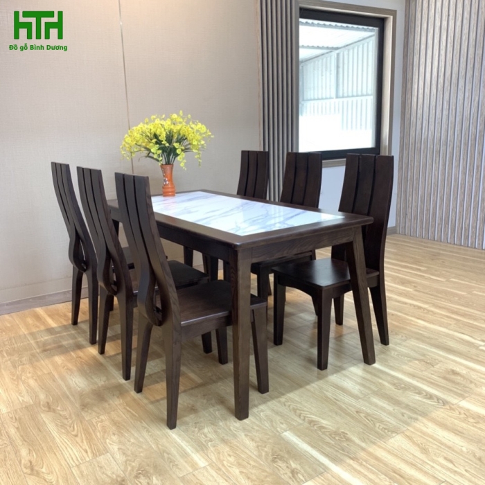 BÀN 6 GHẾ MẶT ĐÁ GỖ SỒI 