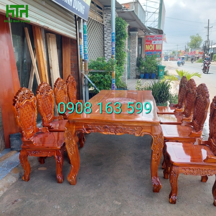 BỘ BÀN GỖ TRÀM BÔNG VÀNG 8 GHẾ  