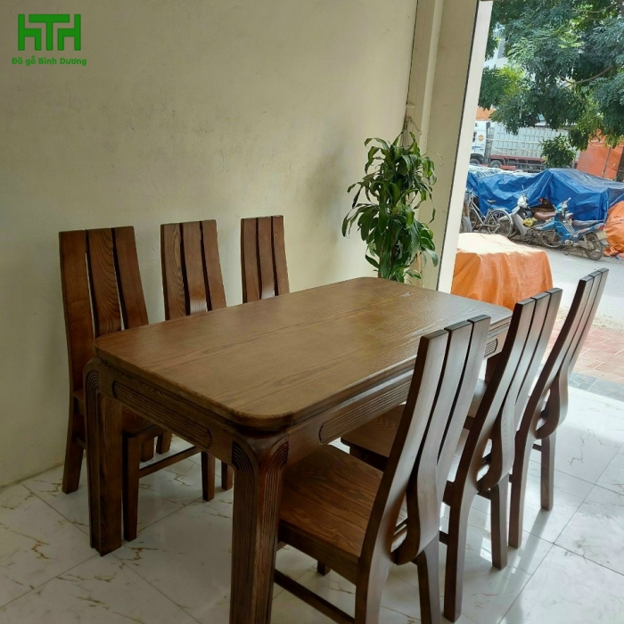 BỘ BÀN ĂN LAU MÀU ÓC CHÓ GỖ SỒI NGA 6 GHẾ 