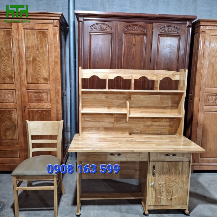 COMBO BÀN HỌC VÀ GHẾ GỖ CAO SU 1M 