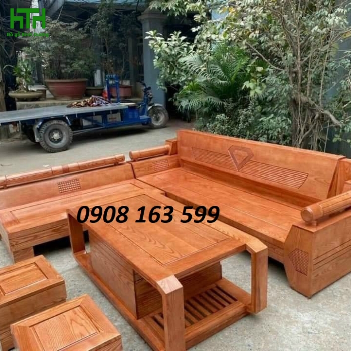 BỘ SOFA GÓC  GỖ SỒI MẪU KIM CƯƠNG 