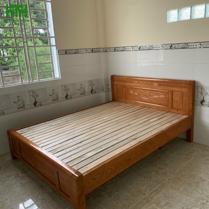 GIƯỜNG NGỦ GỖ SỒI NHẬP 1M6 X 2M MÀU XOAN 