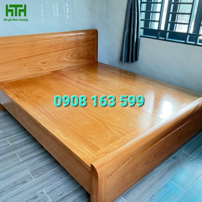 GIƯỜNG GỖ GÕ ĐỎ DÁT PHẢN 1M6 x 2M 