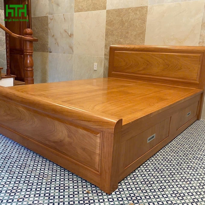 GIƯỜNG GỖ GÕ ĐỎ HỌC KÉO 1M6 X 2M 