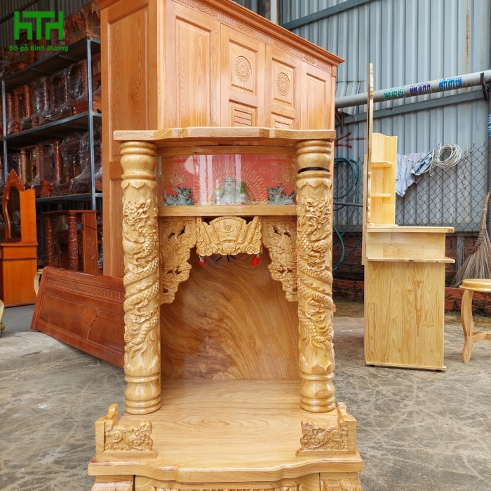 Bàn thờ ông địa gỗ gõ đỏ cột lớn 60 x 98 