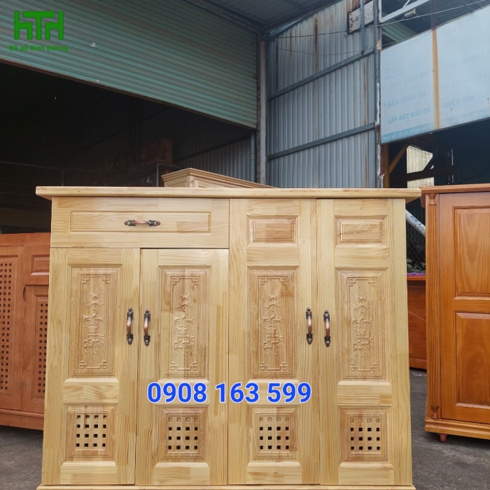 TỦ GIÀY 4 CÁNH GỖ CAO SU NGANG 1M2 